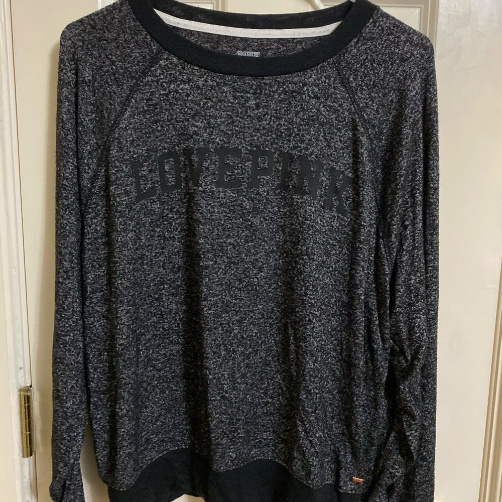 Victoria’s Secret PINK Shirt Top Black Long Sleeve Logo